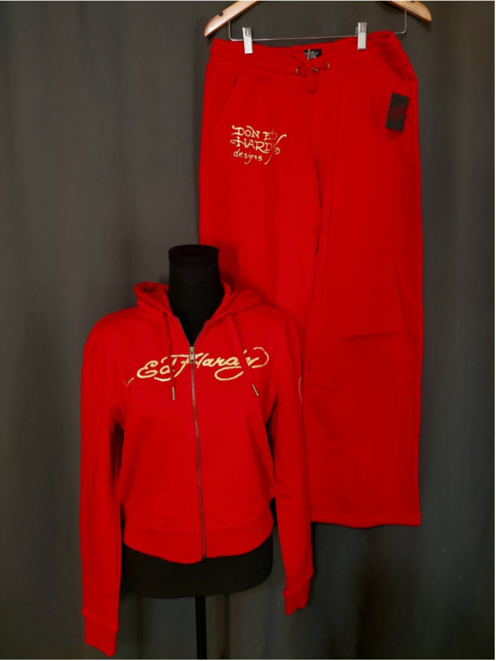 Ed Hardy Y2K Style Red Dragon Hoodie And Sweat Pants Sweatsuit Set Medium NWT